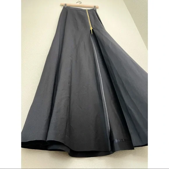 Monika Chiang Side Slit Maxi Skirt 00 Black High Waisted Gold Zip Flare Full - Picture 6 of 9